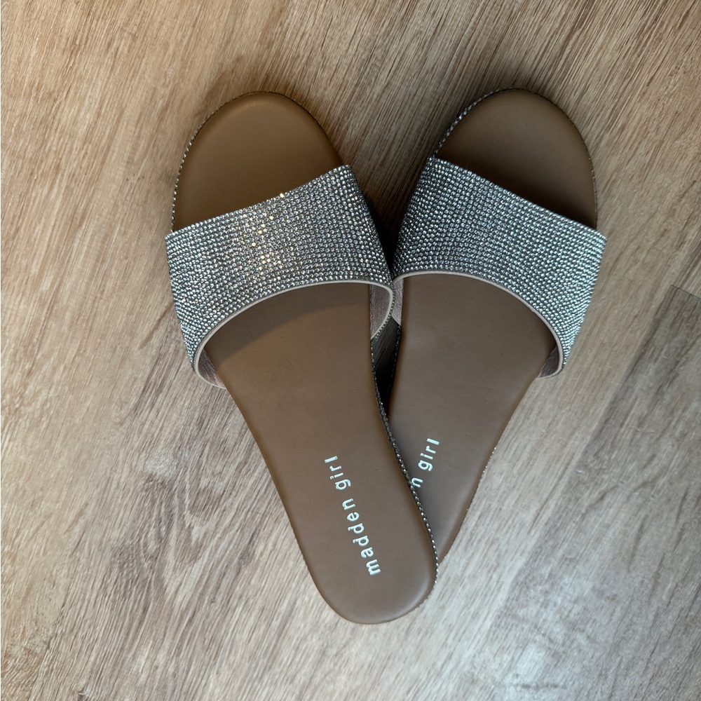 Madden Girl Sparkling Silver Slide Sandals